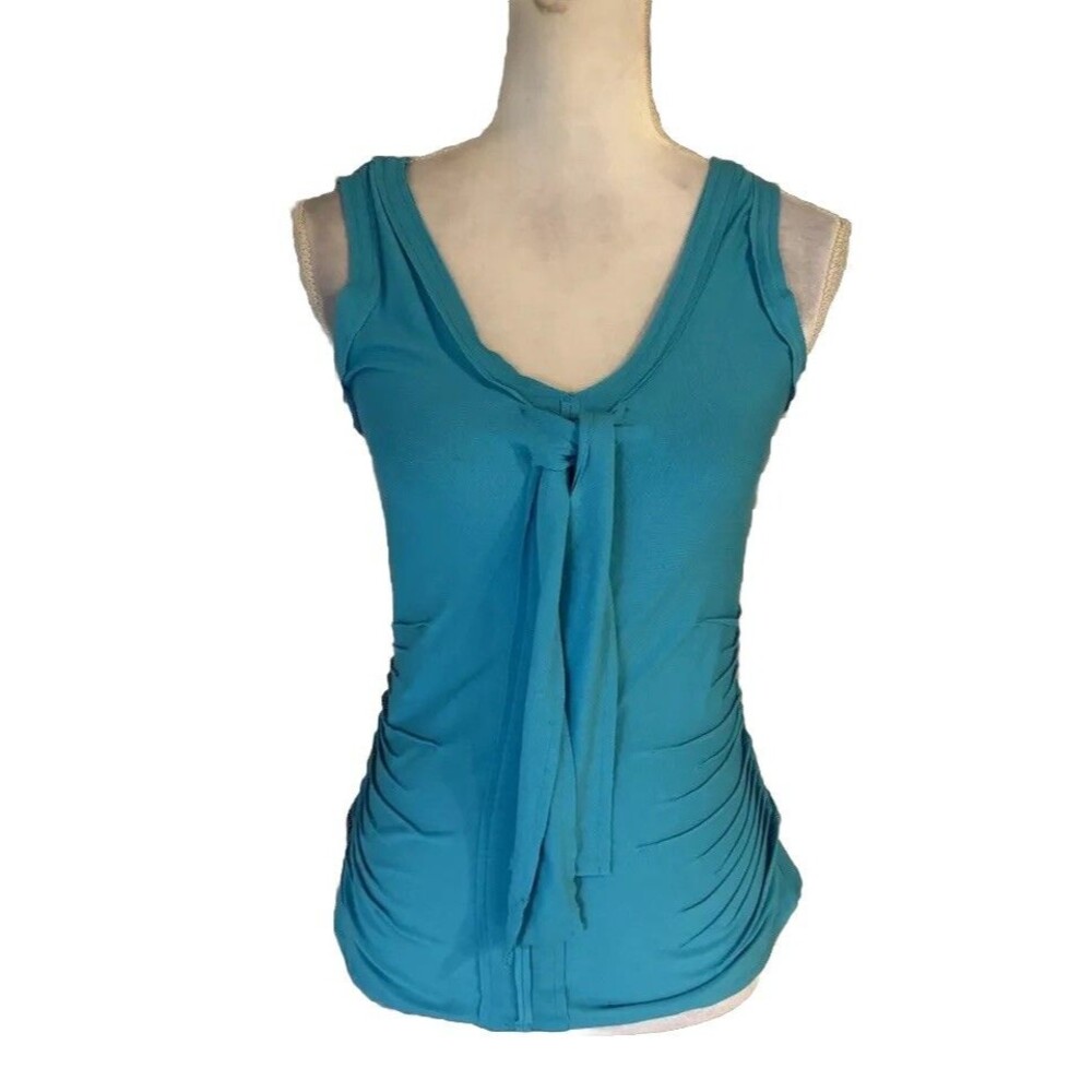ETCETERA Aqua Sleeveless Blouse Ruched With Tie